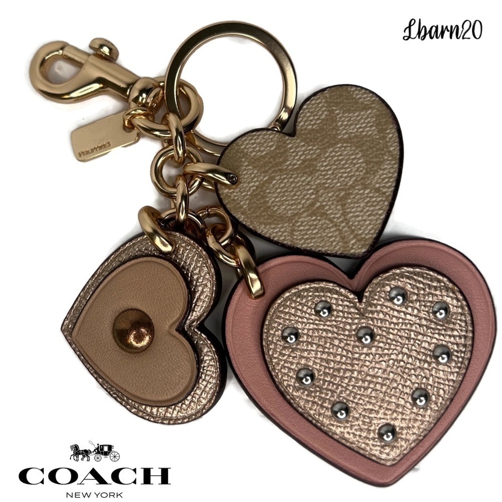 Coach Heart Appliqué Rose Gold and Pink Dangle Keychain Charm Fob F40696 - Picture 3 of 11